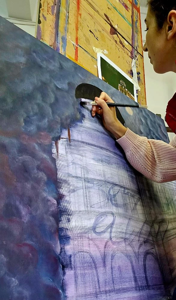 Detaliu din procesul de pictură